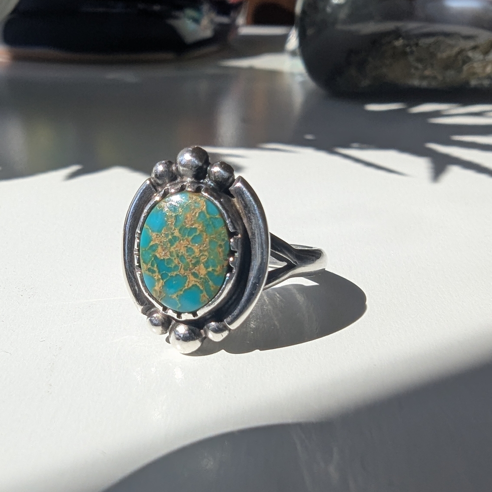 Vintage David Smith Native American Sterling Silver Tourqoise Ring Size 5.5